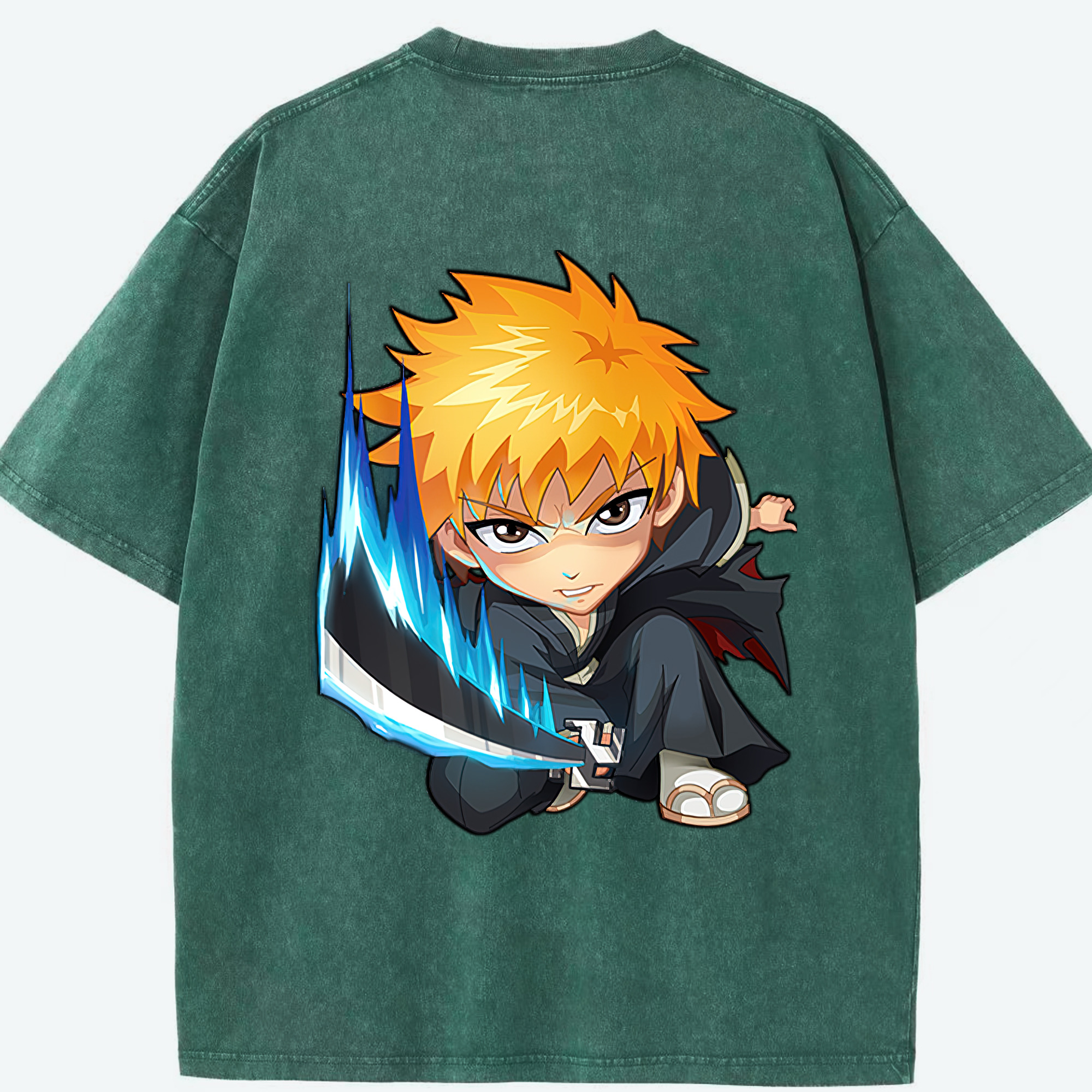 （画像用） ブリーチ 黒崎一護（くろさき いちご）BLEACH Kurosaki Ichigo 綿100% ヴィンテージ風 半袖Tシャツ（背面プリント）